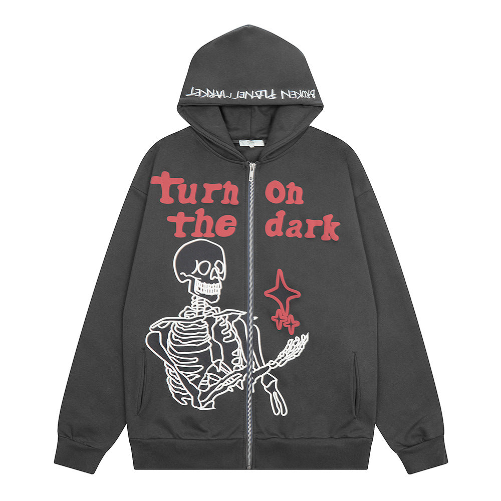 Cárdigan con capucha y estampado de calaveras para hombre