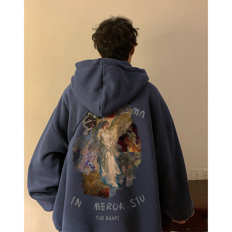 Sudadera con capucha de estilo vintage con pintura al óleo de un hombre